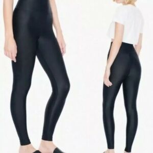 American Apparel Shimmering Black High-Waist Nylon Tricot Leggings, Size S